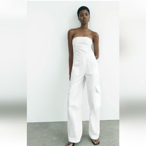 Gorgeous Zara White Strapless Cargo Jumpsuit